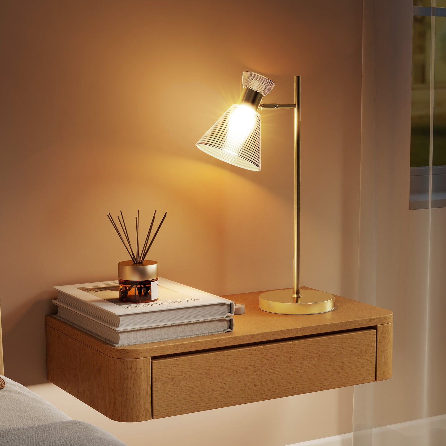HOMCOM Modern Table Lamp Bedside Lamp With Adjustable Flower Shaped Head E27 Socket Gold Tone For Living Room Bedroom
