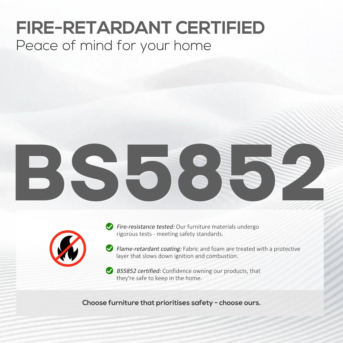 Fire-retardant certified storage ottoman safety information graphic