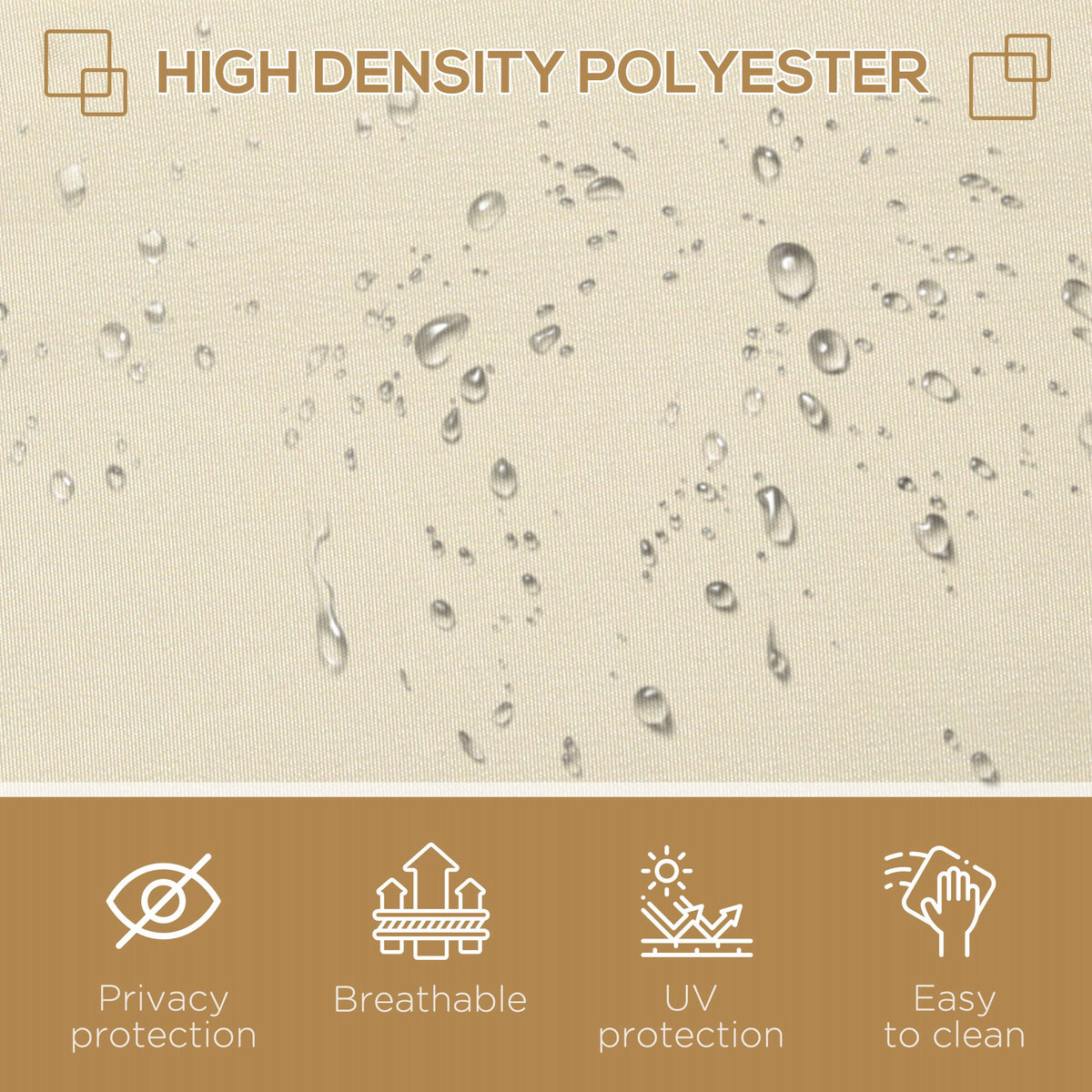 Cream polyester privacy screen fabric with water-resistant texture and UV protection