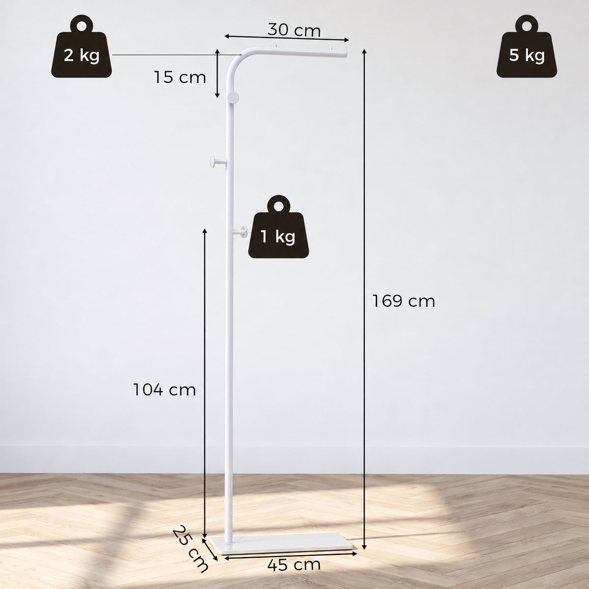 HOMCOM Garment Rack With Three Side Hooks And White Marble Base