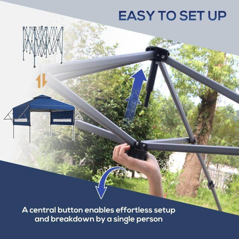 Outsunny 5x3m Pop Up Gazebo with Extendable Dual Awnings - Easy Up Marquee Party Tent, 1-Button Push, Double Roof, Wheeled Bag, Sandbags, Height Adjustable - Instant Shelter in Blue - ALL4U RETAILER LTD