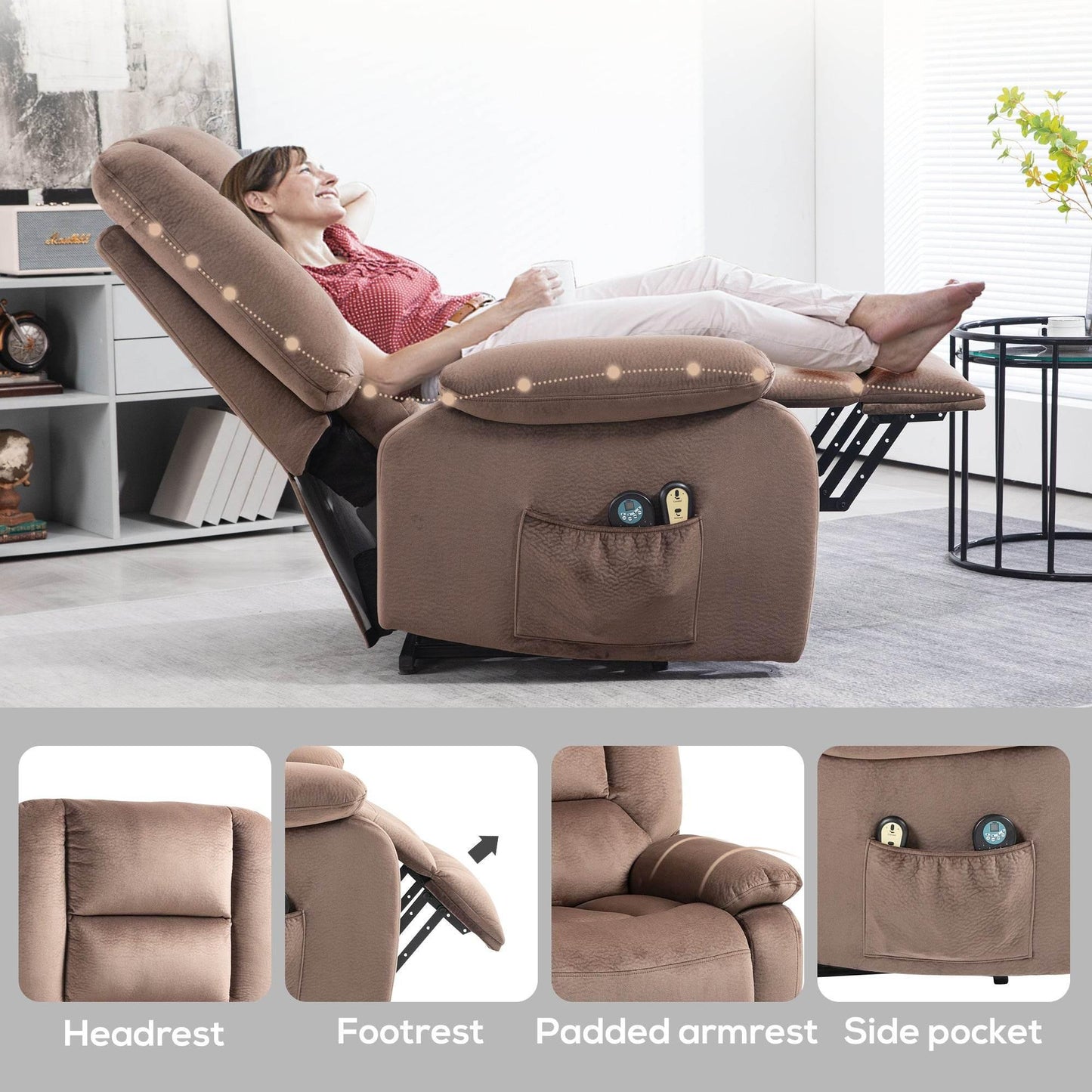 HOMCOM Heated Massage Lift Recliner Chair with Remote Control and Side Pocket, Brown - ALL4U RETAILER LTD