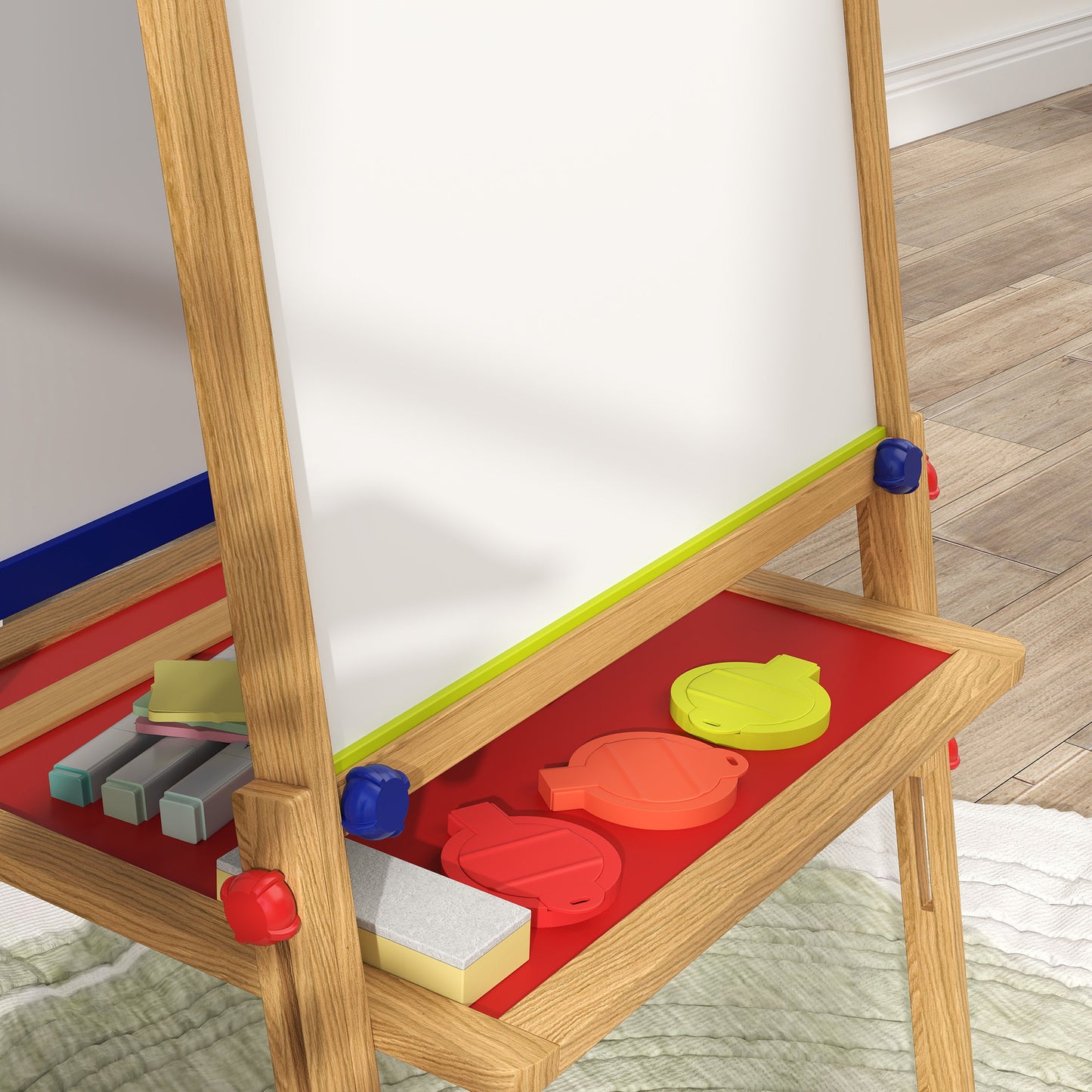 AIYAPLAY 3 In 1 Wooden Kids Easel With Paper Roll Double Sided Whiteboard And Chalkboard Adjustable Height 95 110 cm