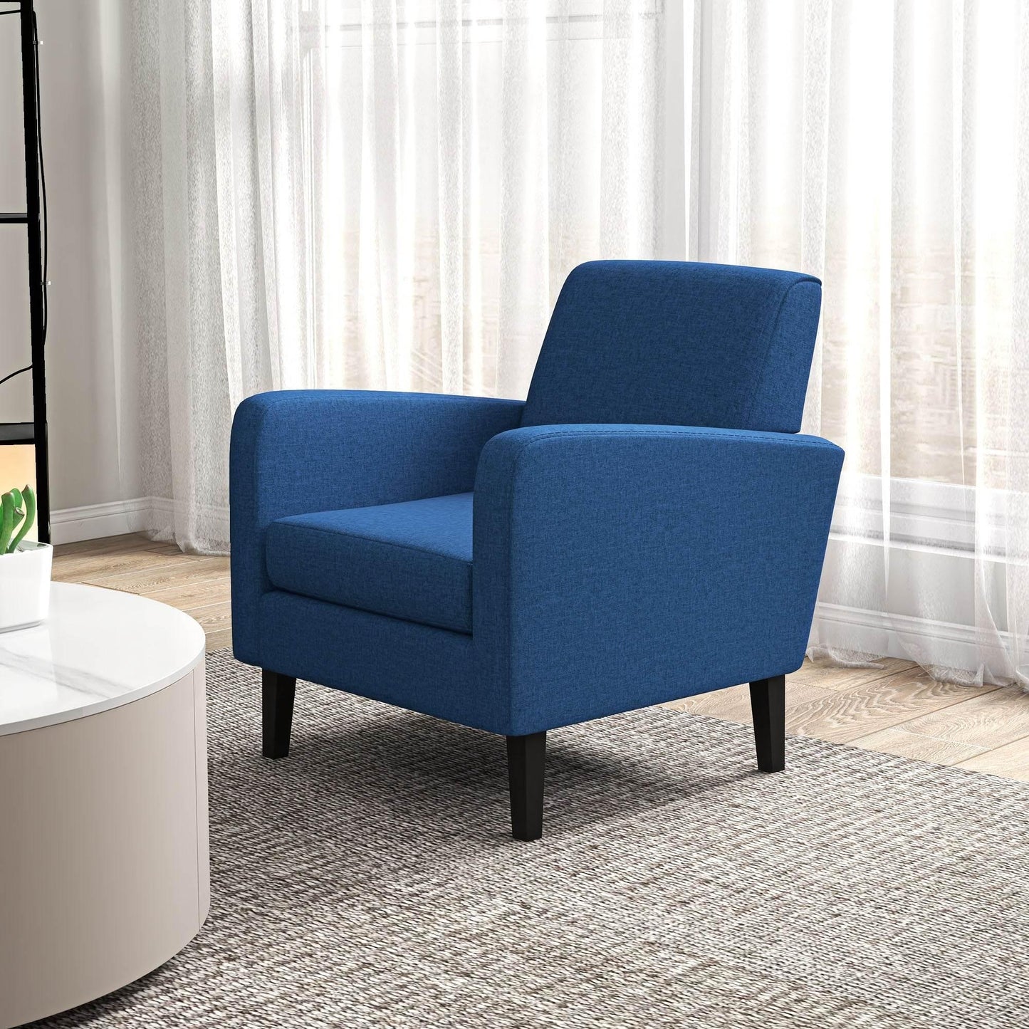 HOMCOM Set of 2 Modern Upholstered Accent Armchairs with Rubber Wood Legs - Stylish Blue Design for Living Room and Bedroom - ALL4U RETAILER LTD
