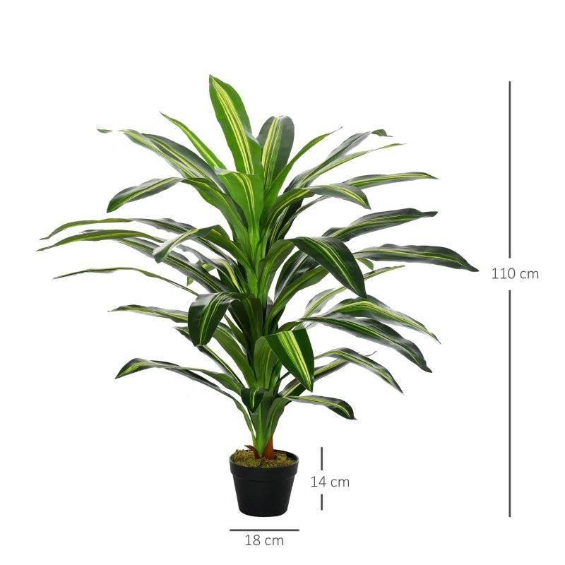 Artificial dracaena tree with green leaves in a black pot, 110 cm tall