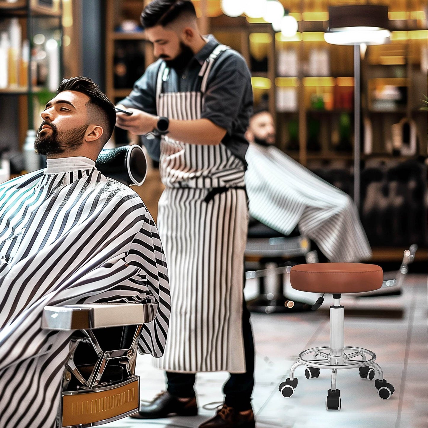 Vinsetto Brown PU Leather Salon Stool with Wheels, Height Adjustable Rolling Chair for Spa and Massage - ALL4U RETAILER LTD