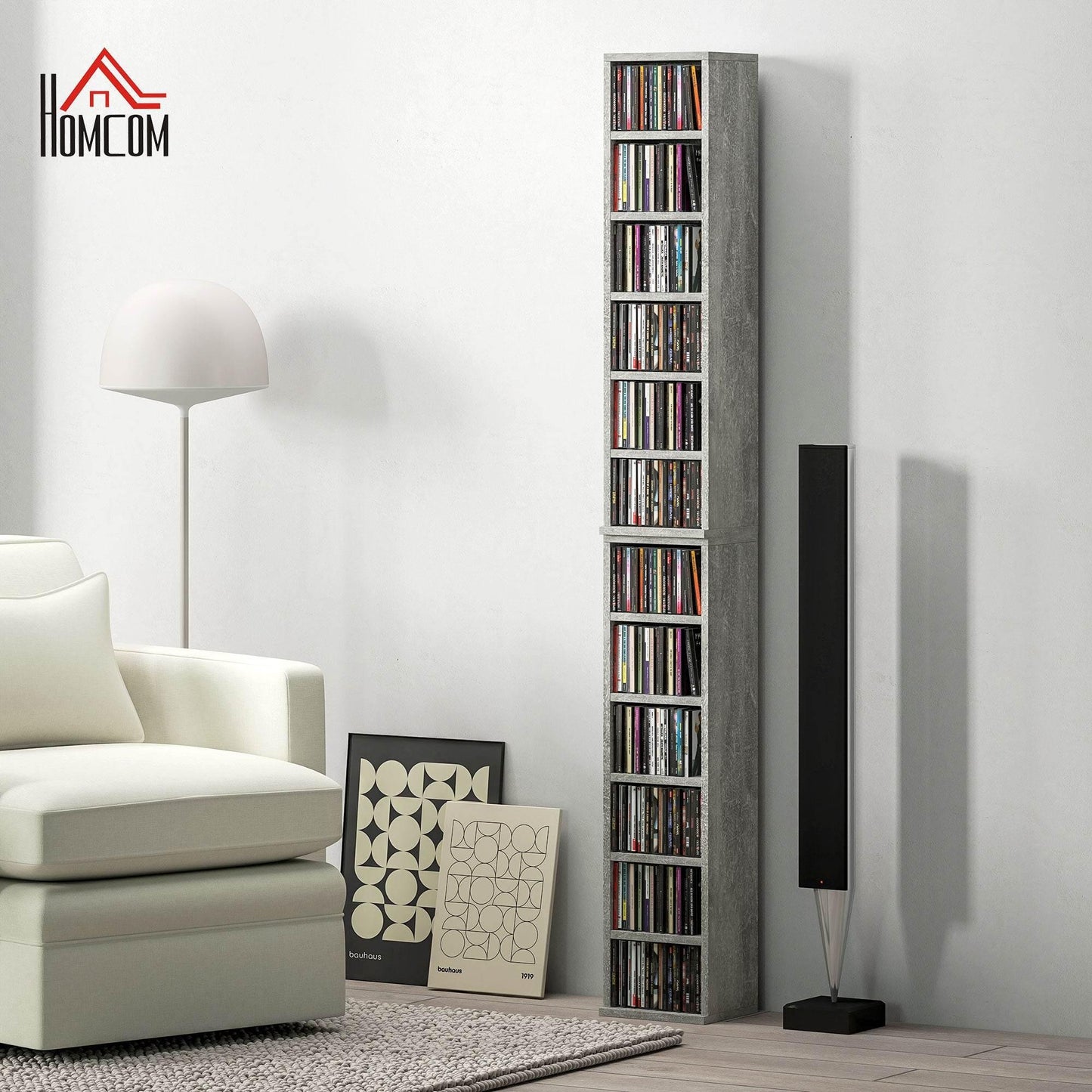 HOMCOM Dual CD Storage Solution - Cement Grey, Holds 204 CDs Total - ALL4U RETAILER LTD