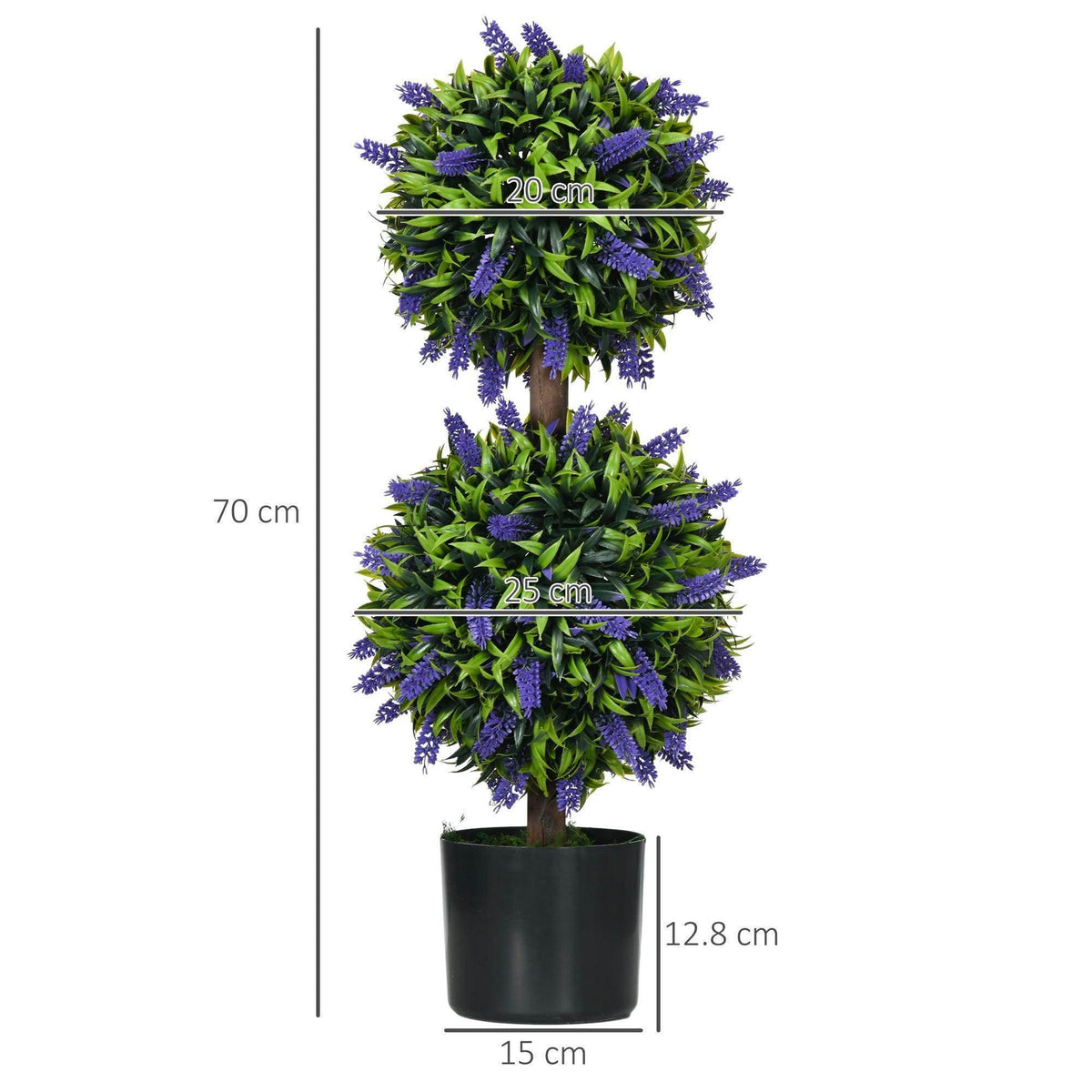 Artificial potted ball tree plant with purple flower clusters, black pot, 70 cm