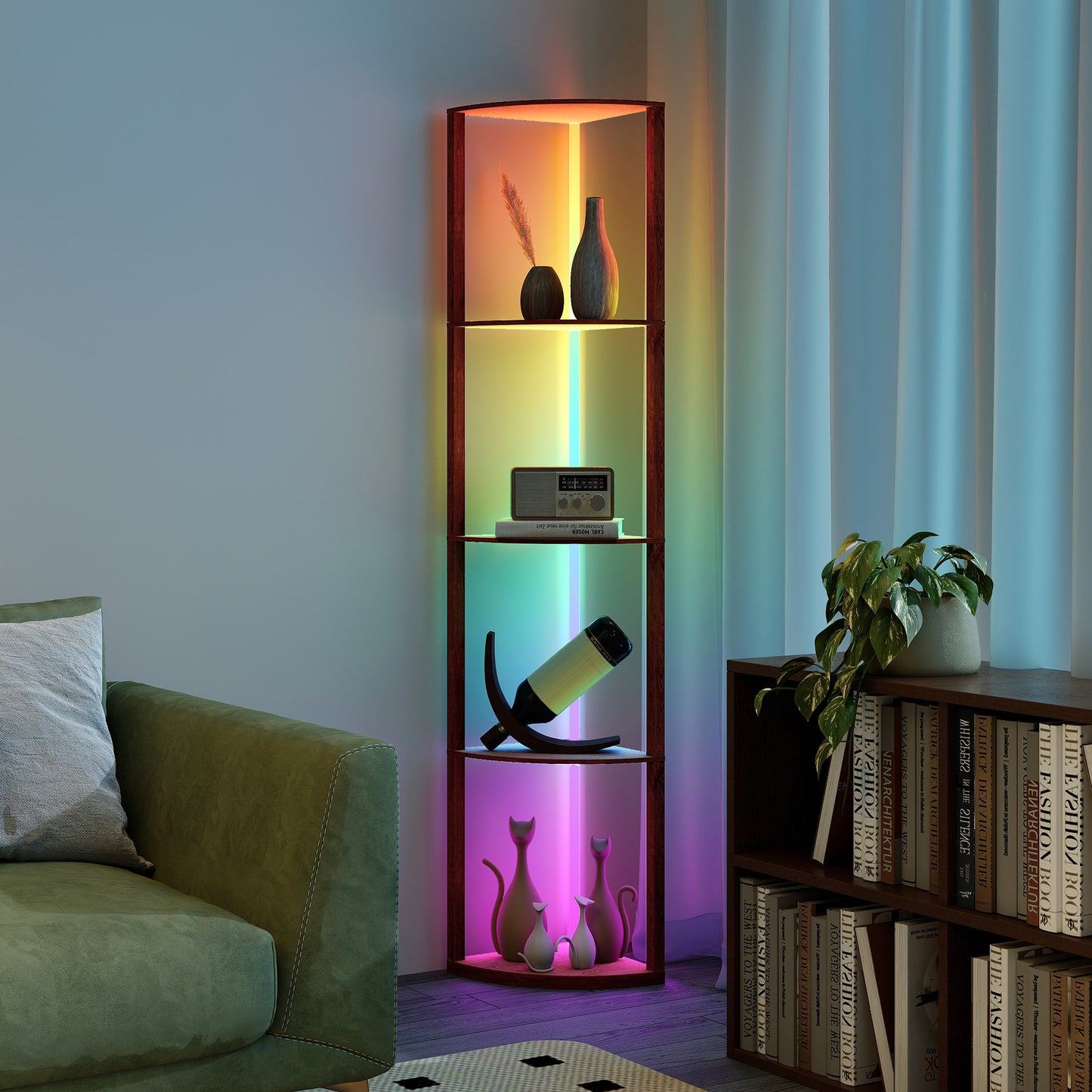 HOMCOM RGB Standing Lamp With Shelves Five Tier LED Floor Lamp With Multiple Lighting Modes Brown