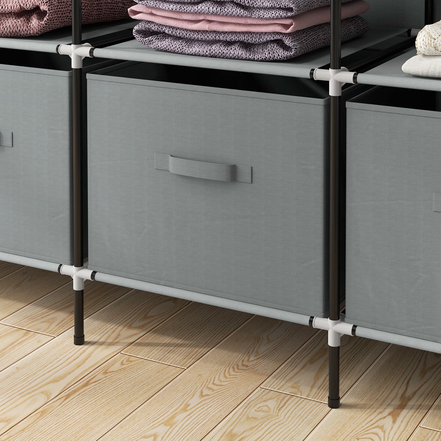 HOMCOM Fabric Wardrobe for Bedroom 10 Compartments 2 Hanging Rails and 4 Drawers 166 by 42.5 by 169.5 cm Dark Grey