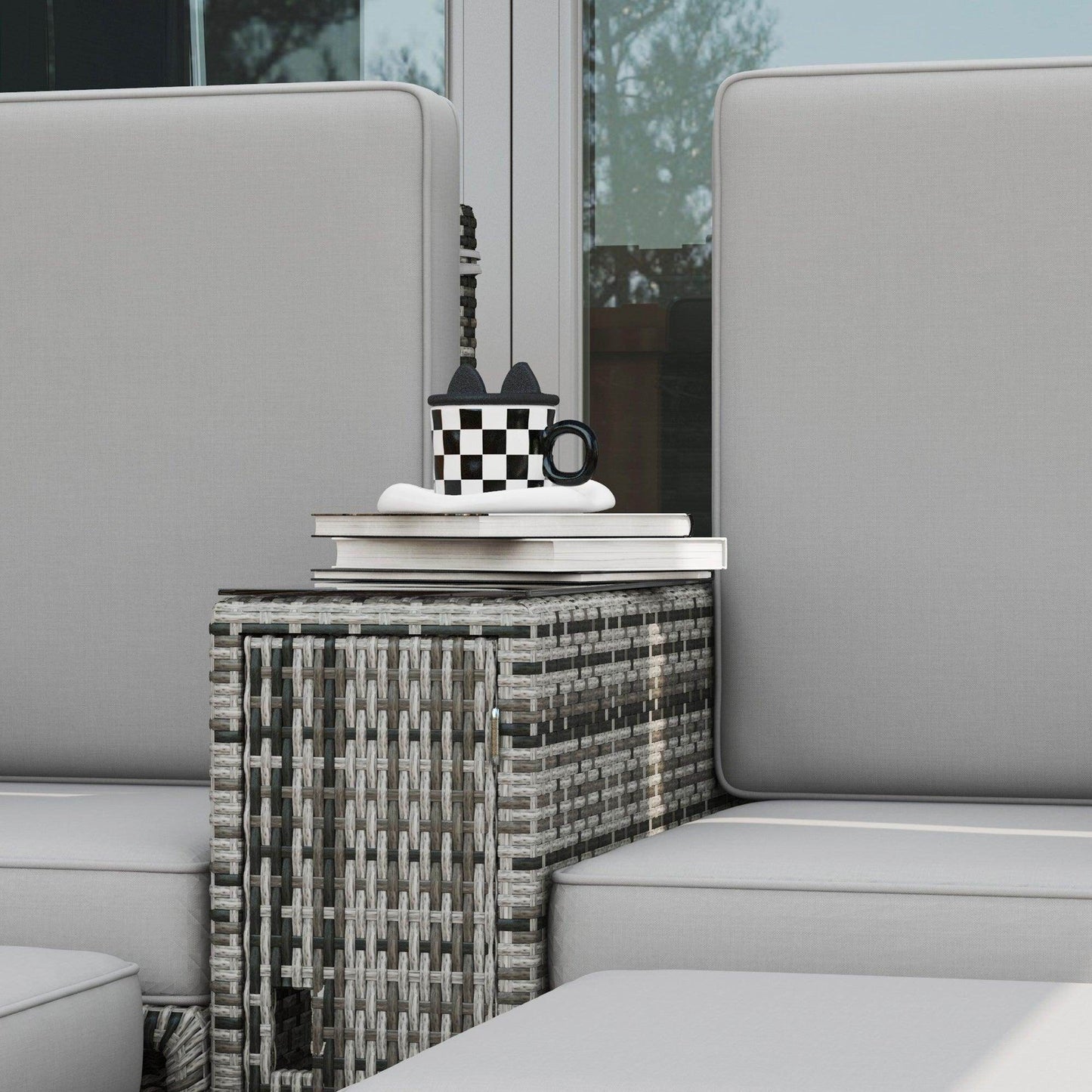 Outsunny Rattan Sun Lounger w/ Storage Tea Table & Footstools, Grey - ALL4U RETAILER LTD