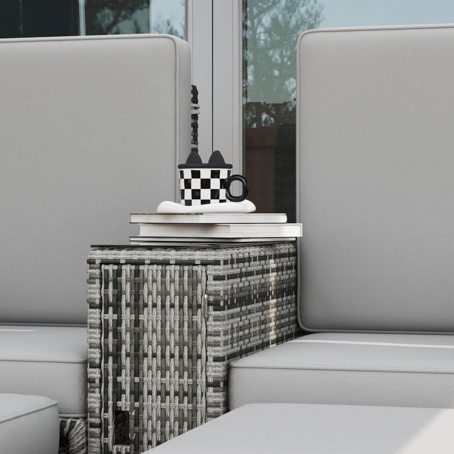 Outsunny Rattan Sun Lounger w/ Storage Tea Table & Footstools, Grey - ALL4U RETAILER LTD