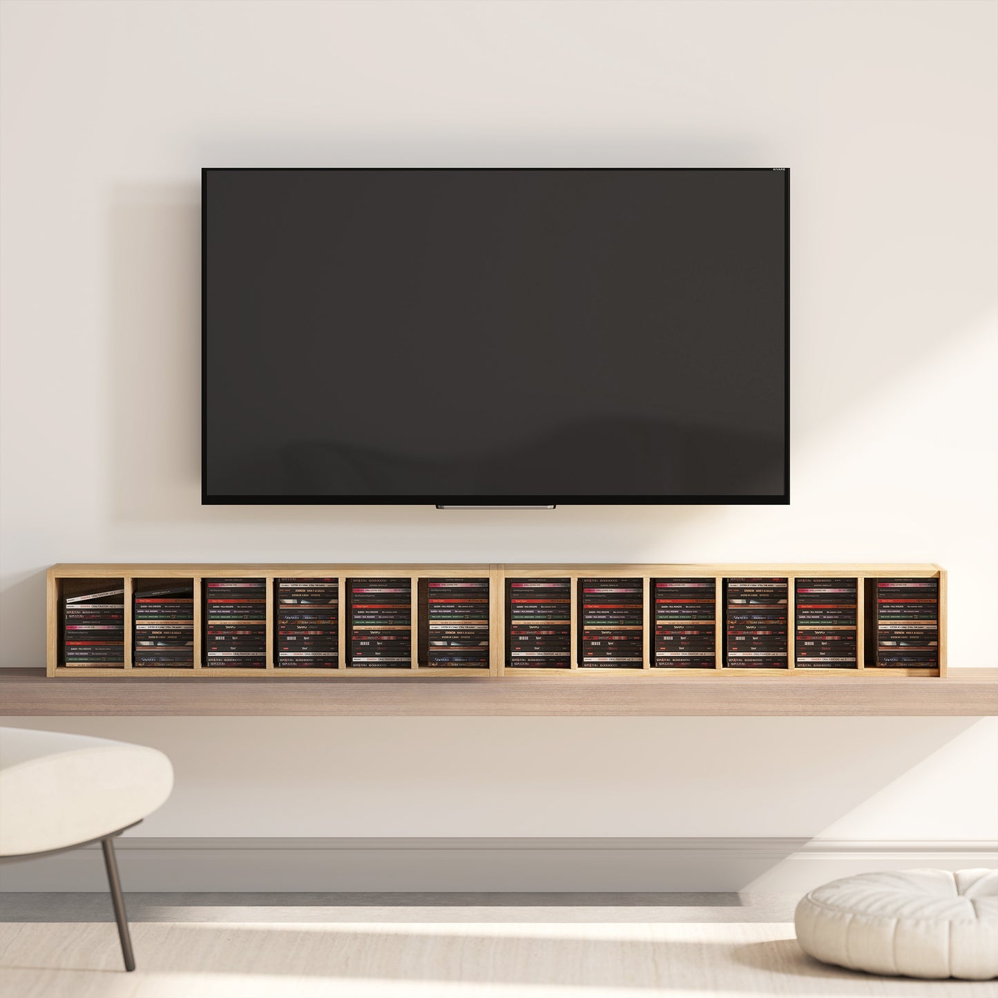 HOMCOM Set Of 2 CD Media Display Shelf Units Tower Rack With Adjustable Shelves Holds Up To 102 CDs Natural Finish