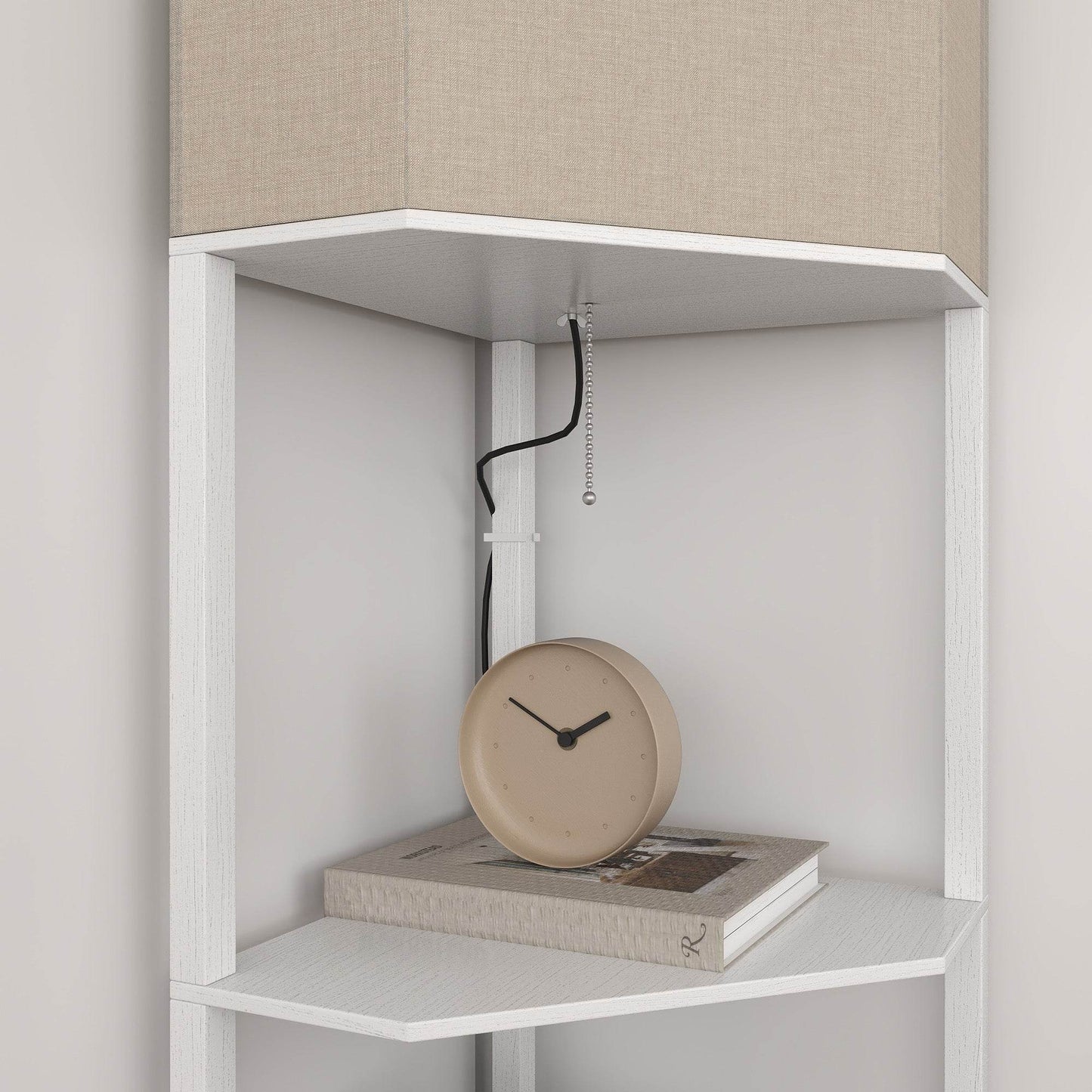 HOMCOM Triangular Corner Floor Lamp with Shelving, Stylish Tall Light for Living Spaces, Pull Chain Operation, White Finish - ALL4U RETAILER LTD