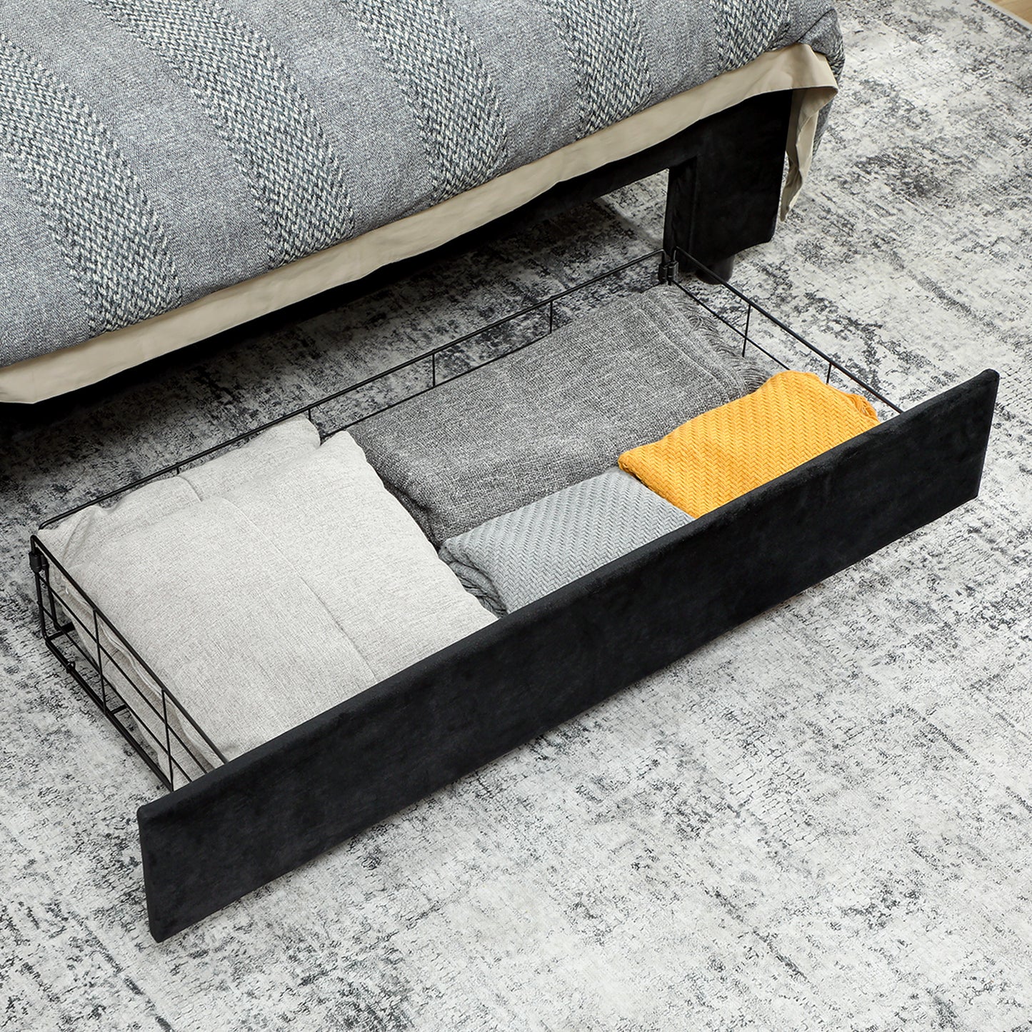 Homcom King Size Ottoman Bed Frame With Front Storage Drawer And Gas Lift Mechanism