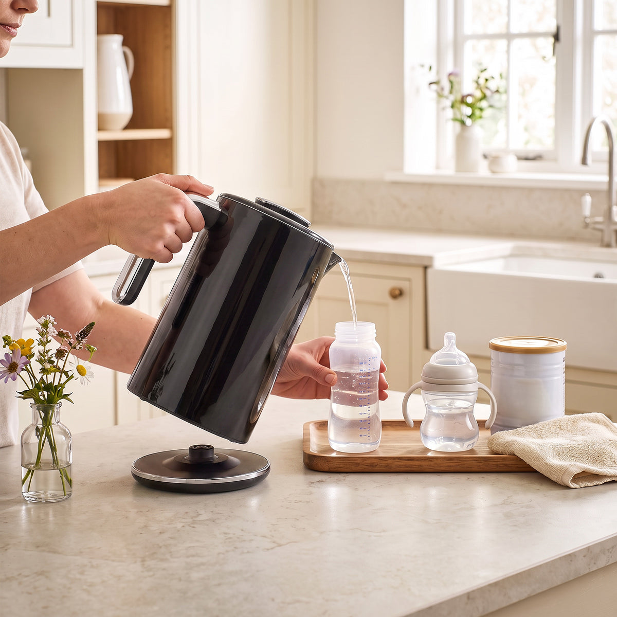 HOMCOM 1.7L Electric Kettle With Led Display Adjustable Temp Black