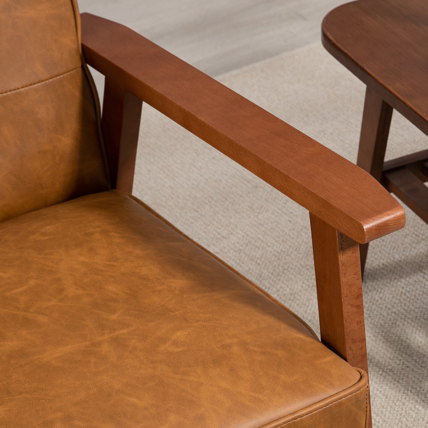 HOMCOM Two Pack Retro Style Accent Chairs With Faux Leather Seats Brown For Living Room Office And Bedroom