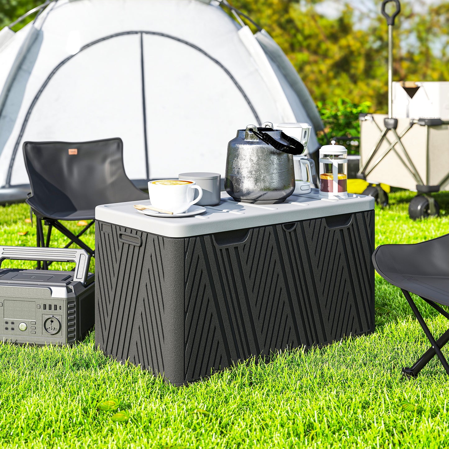Outsunny 380L Waterproof Outdoor Storage Box With Lockable Lid Black For Garden Tools And Patio Supplies