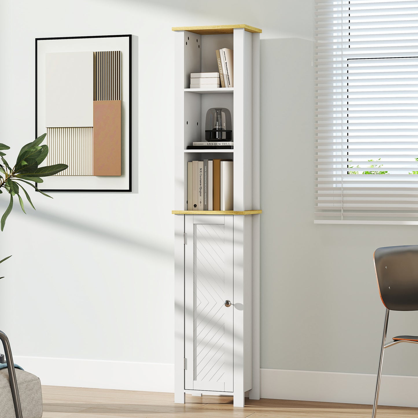 Kleankin Slim Bathroom Storage Cabinet With Three Open Compartments And Adjustable Shelves White 34 x 23 x 165 Cm