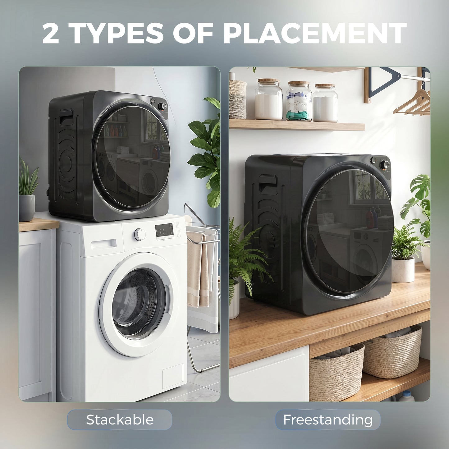 HOMCOM 5 Kg Vented Tumble Dryer 1000W Compact Stackable With 5 Drying Modes Stainless Steel Drum Black