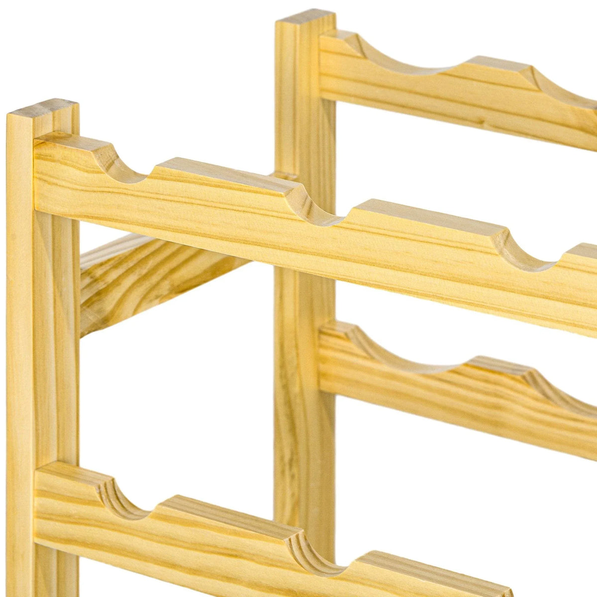 Pine wood wine rack corner with interlocking frame and bottle rests