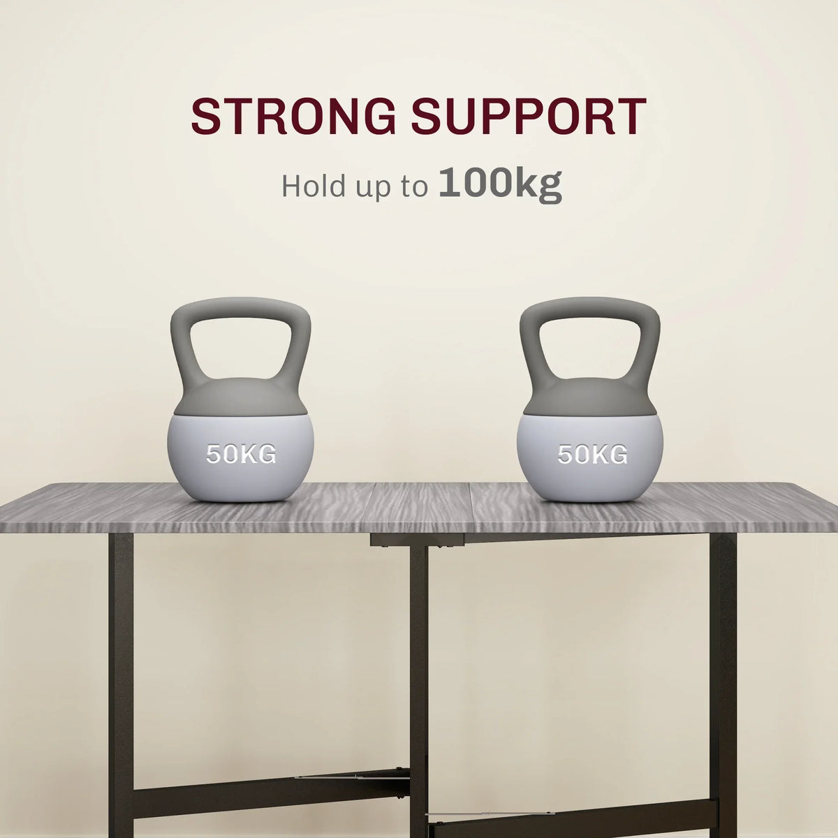 Grey drop-leaf dining table with reinforced frame, load support up to 100kg
