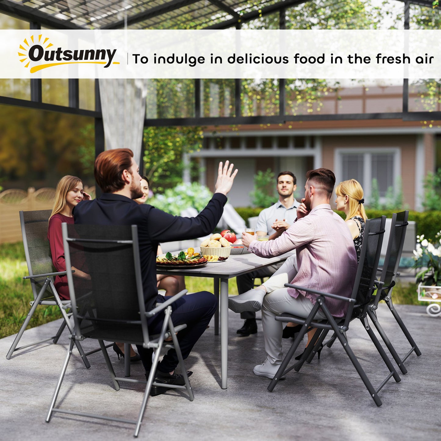 Outsunny Garden Dining Table For Six With Rust Resistant Metal Frame And WPC Top Light Grey 160 x 90 x 74 cm