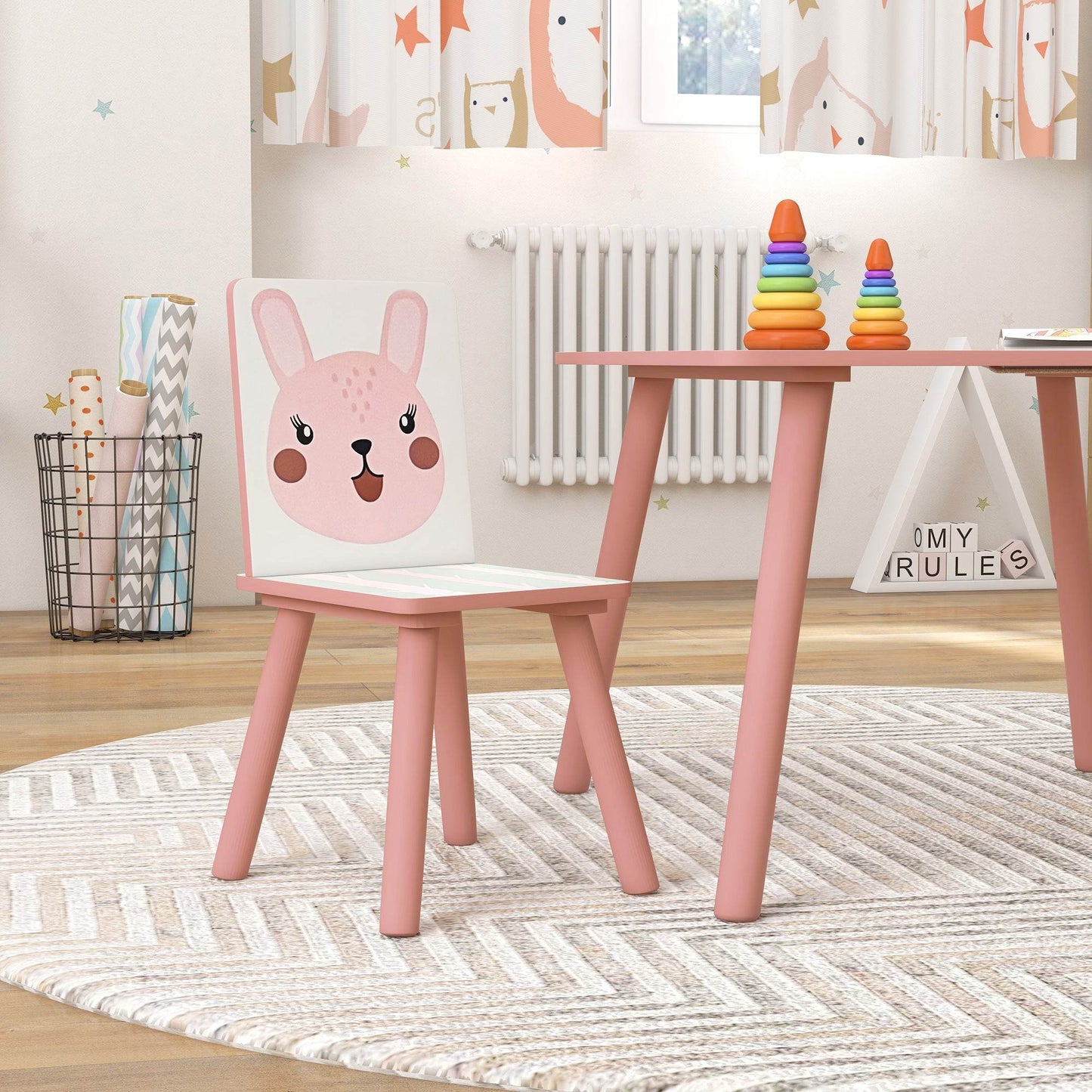 ZONEKIZ Kids Table Chairs Children Desk Two Toddler Furniture Set Ages 3-6 Years Pink - ALL4U RETAILER LTD