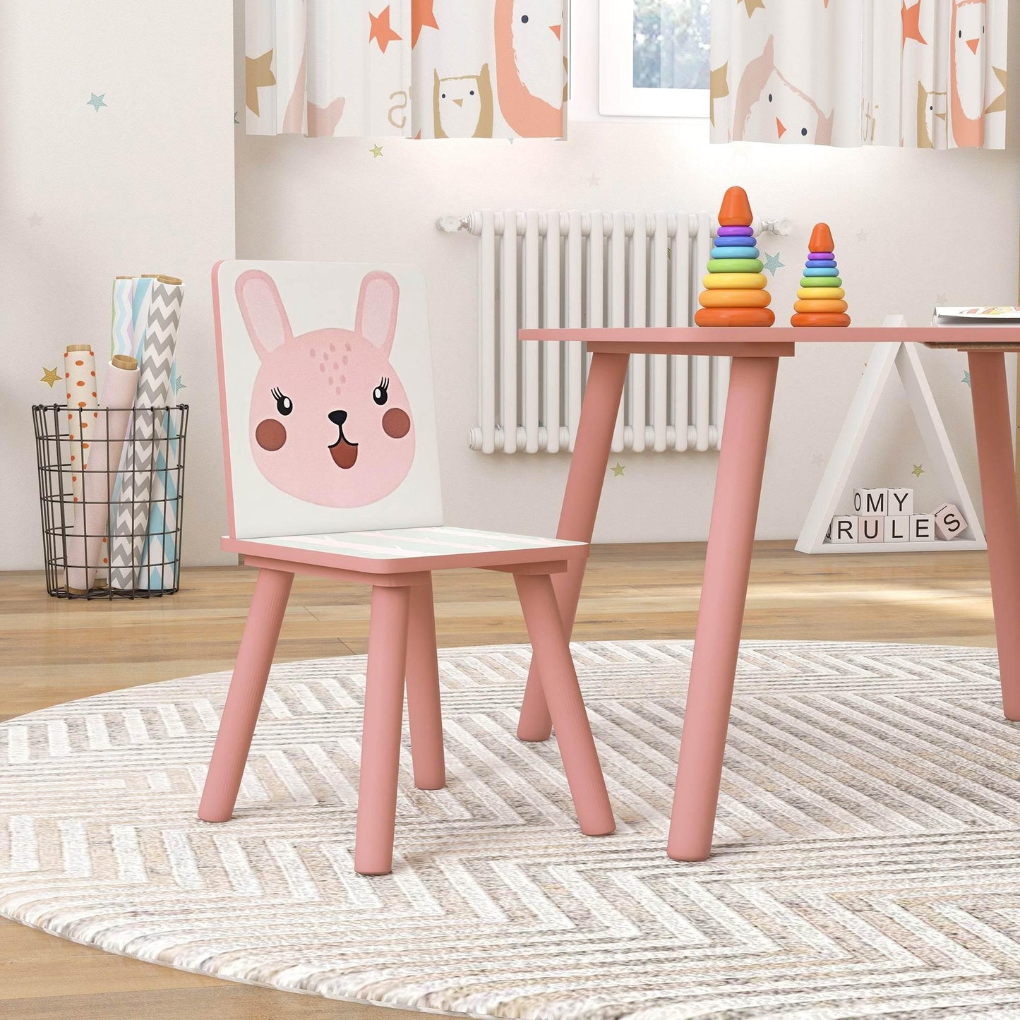 ZONEKIZ Kids Table Chairs Children Desk Two Toddler Furniture Set Ages 3-6 Years Pink - ALL4U RETAILER LTD