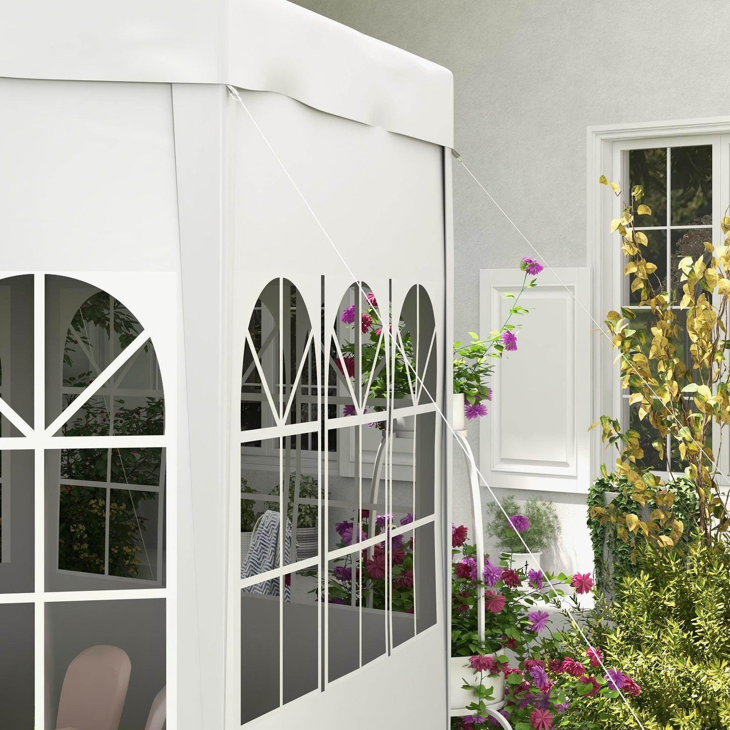 Outsunny 4 m Party Tent Wedding Gazebo Outdoor Waterproof PE Canopy Shade with 6 Removable Side Walls - ALL4U RETAILER LTD