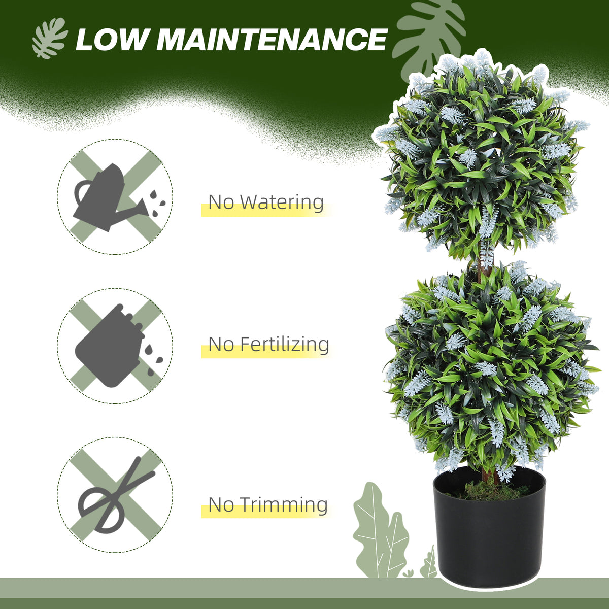Artificial ball topiary tree with dense green leaves in a black pot