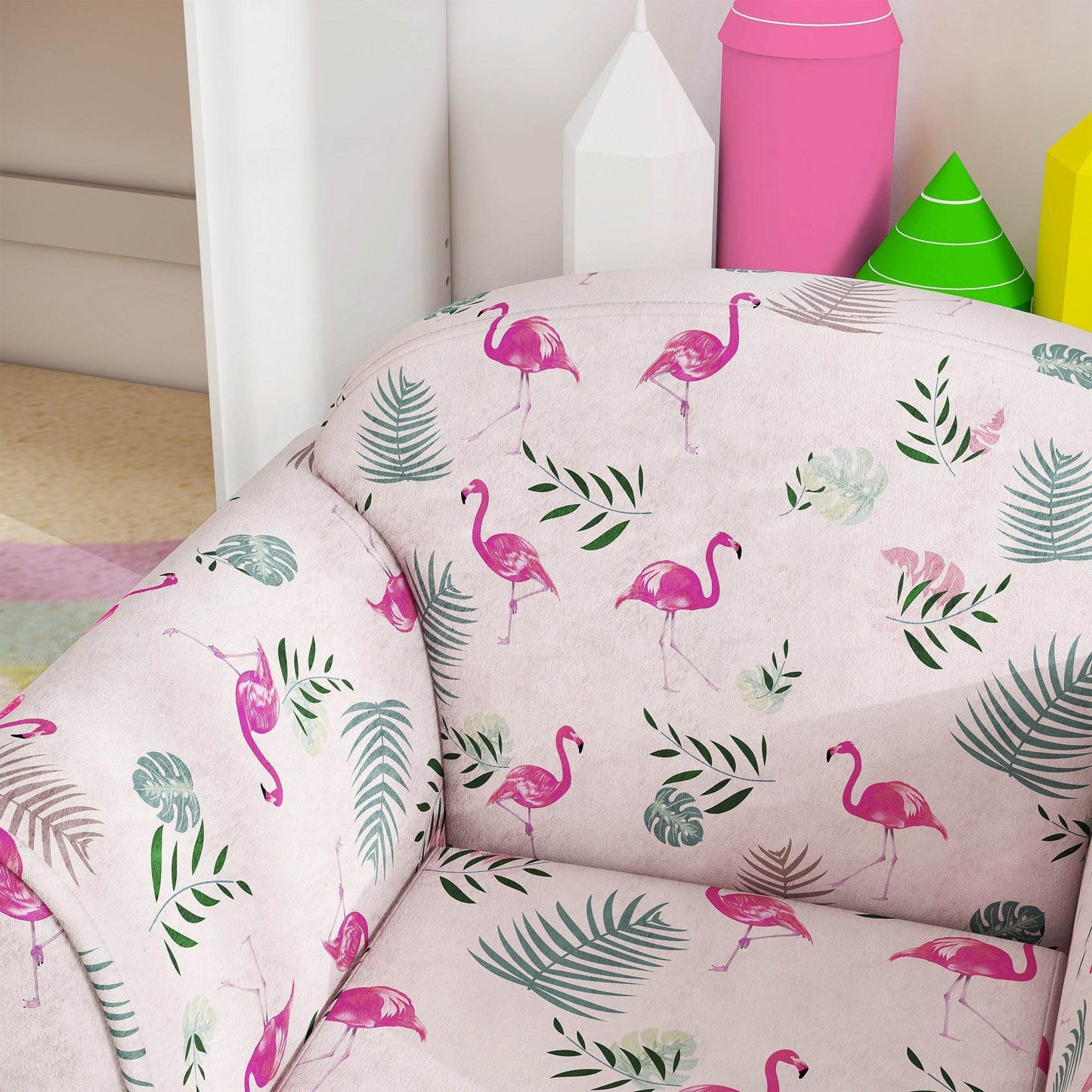 AIYAPLAY Flamingo-Themed Kids Armchair with Wooden Frame for Playroom and Bedroom – Cozy Pink Sofa for Toddlers - ALL4U RETAILER LTD