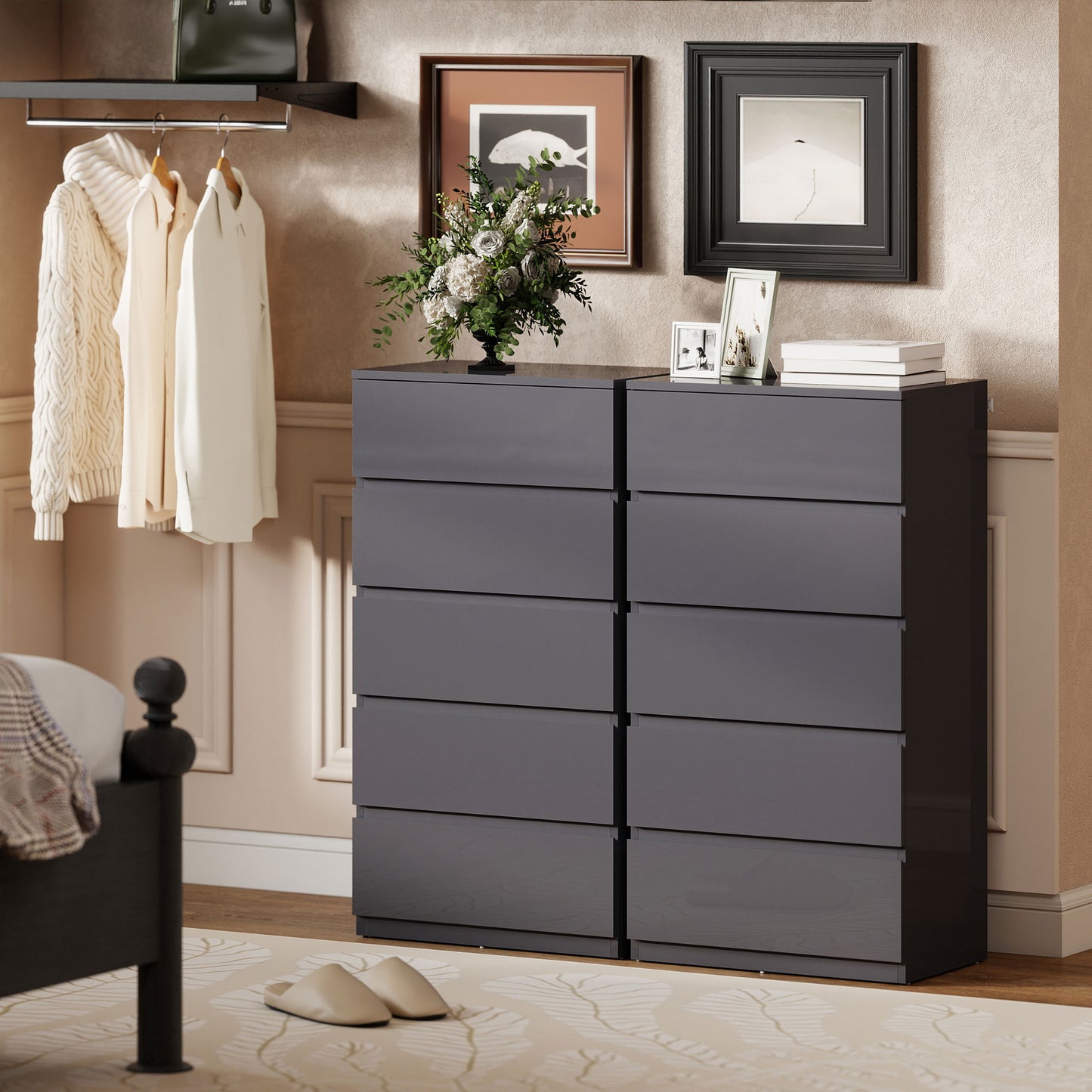 HOMCOM 5 Drawer Chest Of Drawers Modern Dresser Storage Cabinet For Bedroom Organization And Style