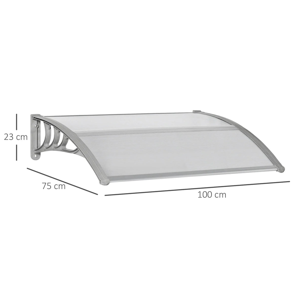 Clear door canopy awning with arched frame and side brackets, 100 x 80 cm
