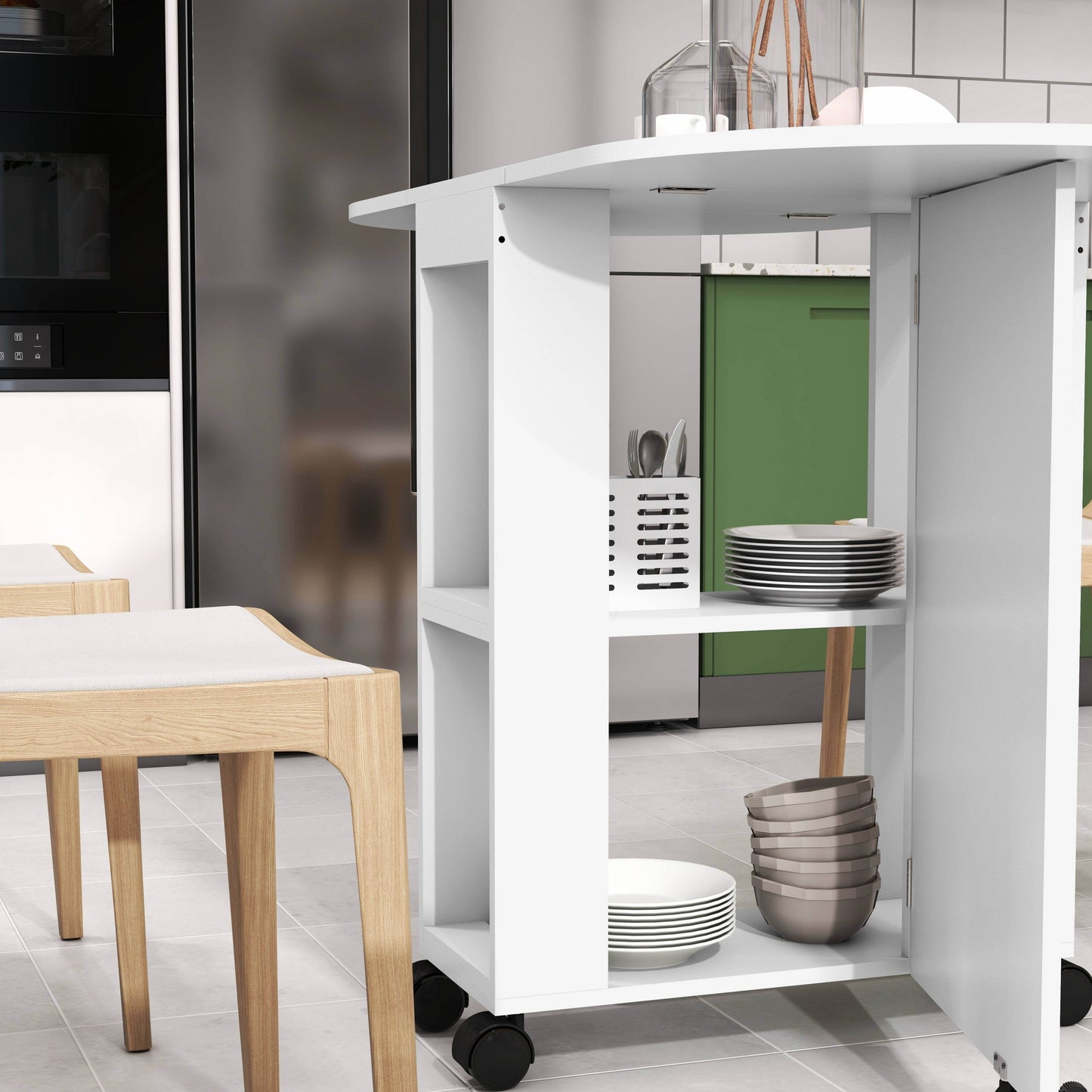 HOMCOM Expandable White Dining Table with Drop Leaf Design and Wheels for Four People - ALL4U RETAILER LTD