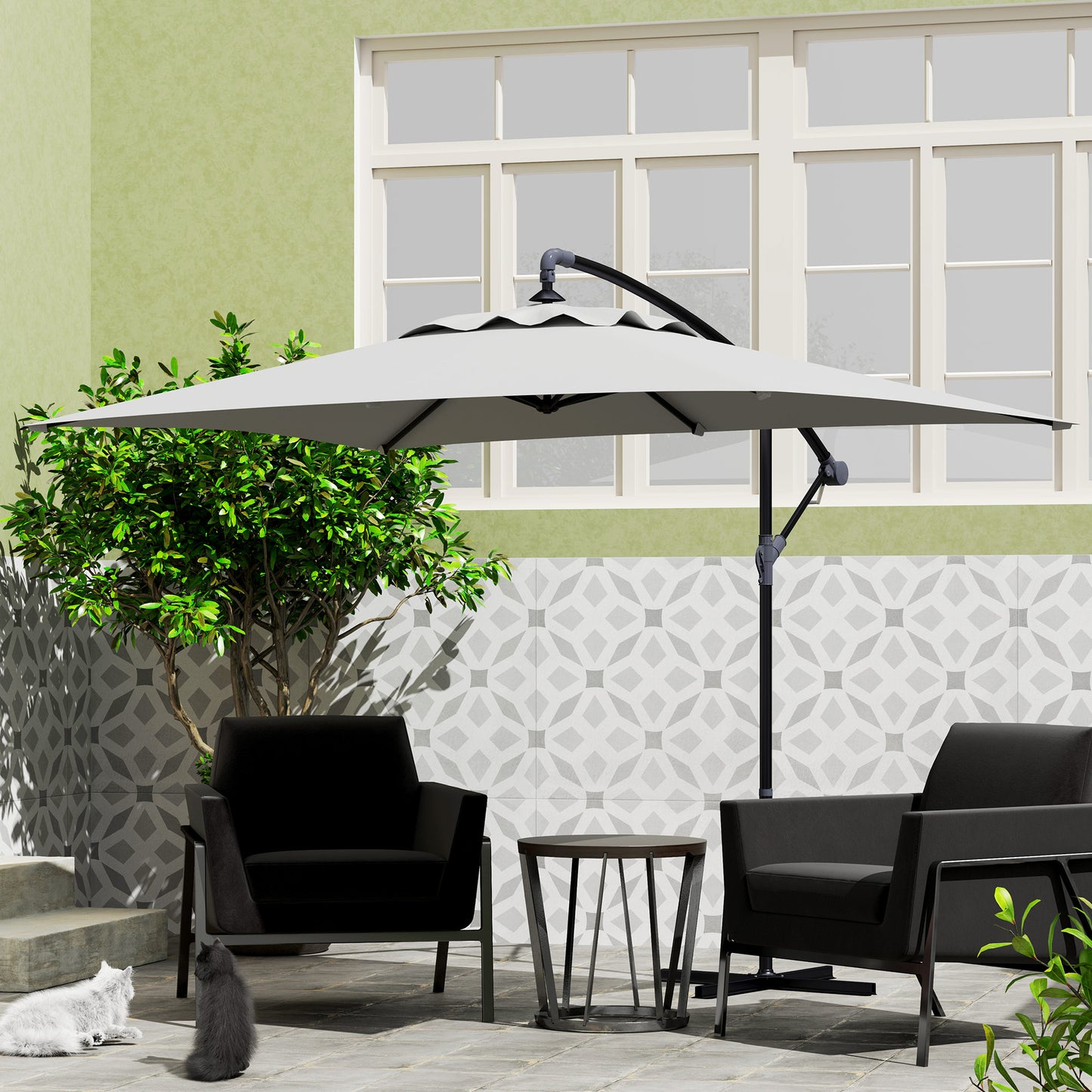 Outsunny 3m Cantilever Parasol With Cross Base Light Grey Crank Handle For Easy Opening And Closing