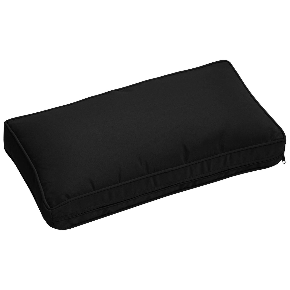 Black rectangular cushion cover with tailored edges and piped seam detail.
