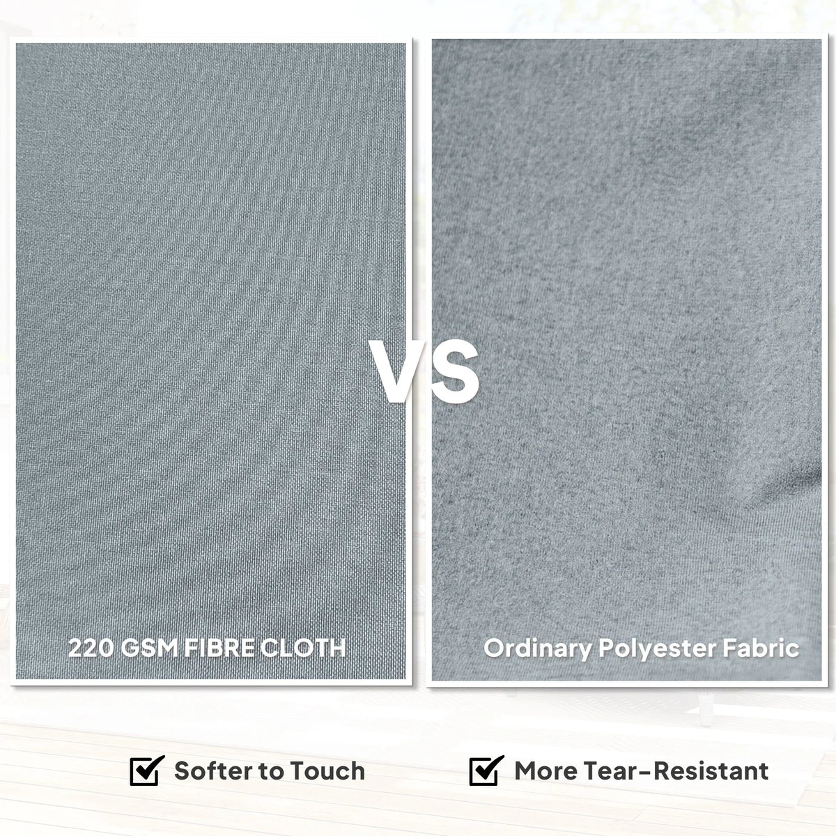 Close-up of gray chair-cushion fabric textures for comparison