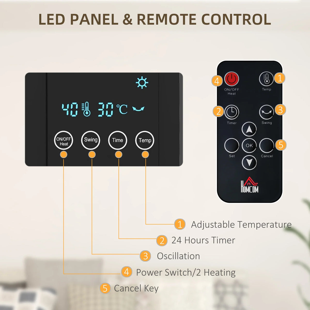 Black heater LED control panel with included remote control