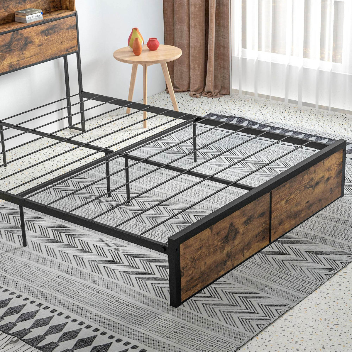King bed base with metal slatted support and two drawer storage compartments