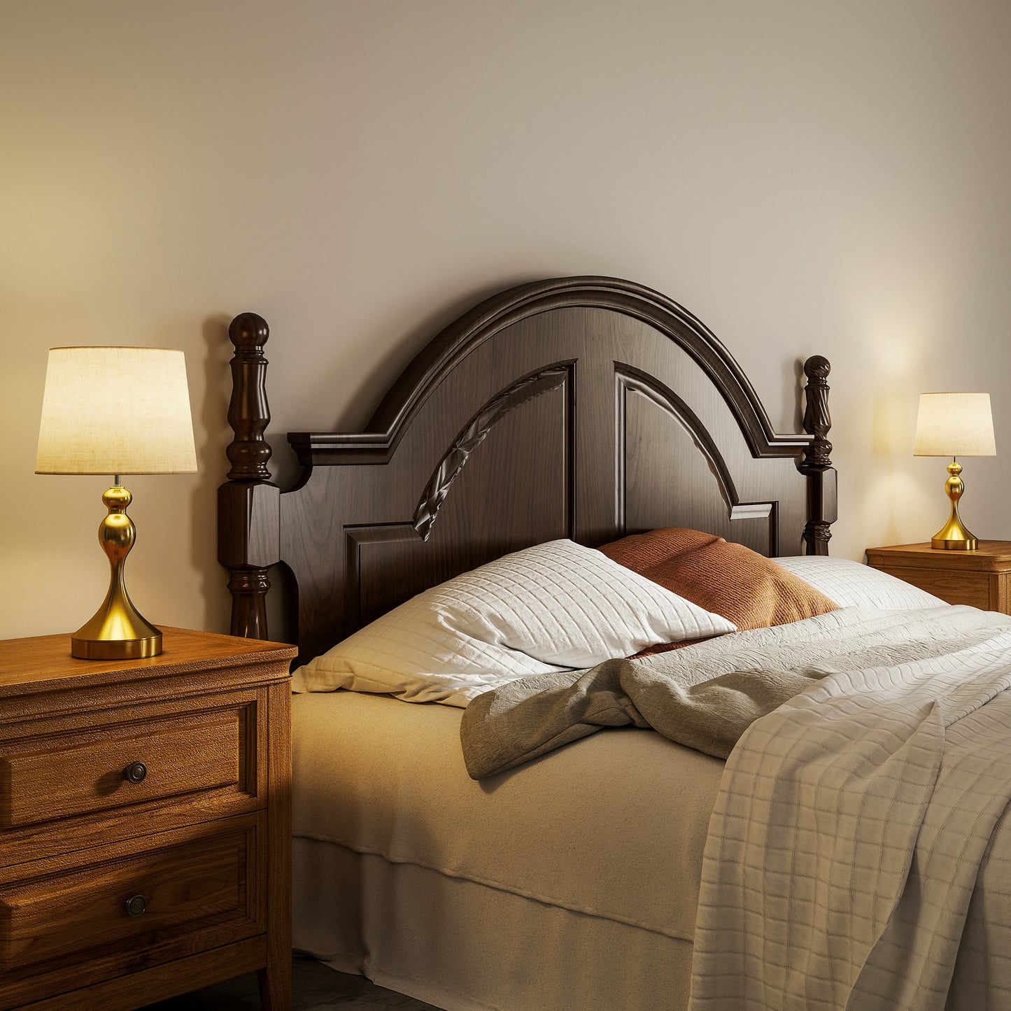 HOMCOM Dimmable Bedside Lamps Set Of 2 With USB Type A And C Ports 3 Colour Temperatures Linen Shade Gold Tone