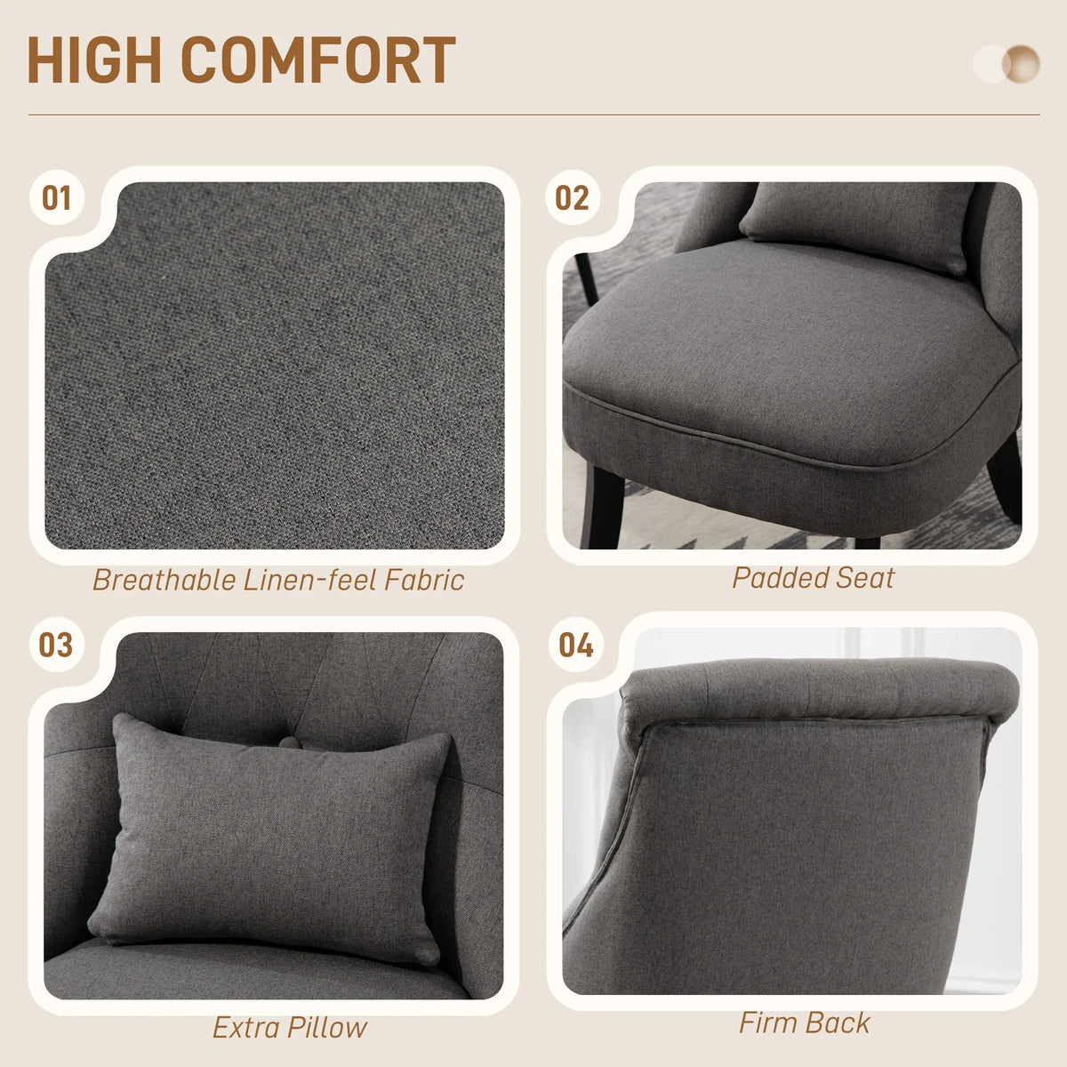 Charcoal grey upholstered tub chair with textured fabric seat and padded cushion