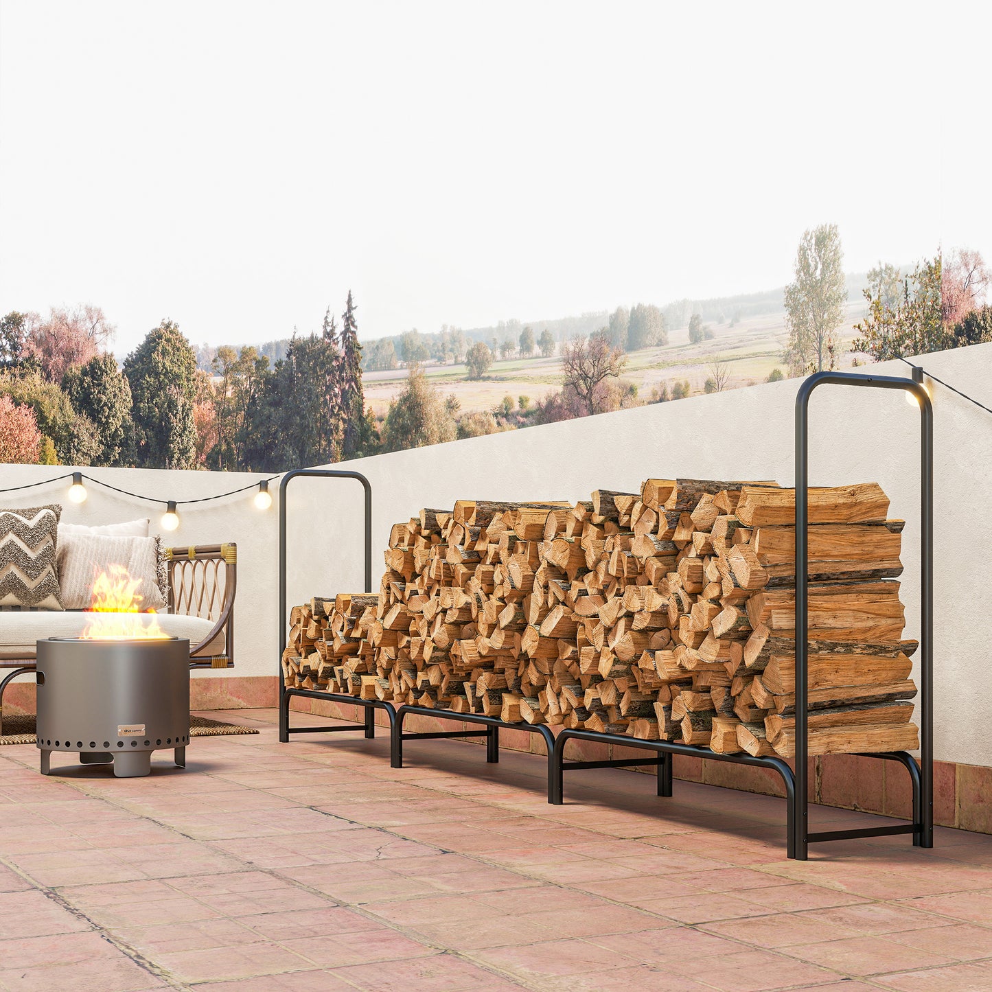 Outsunny Firewood Rack With Waterproof Cover, Heavy Duty Metal Log Storage For Outdoor Indoor Fireplace, 300x36x99 Cm