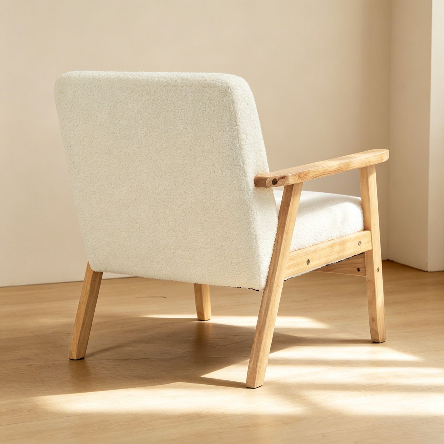 HOMCOM Modern Armchair Sherpa Fleece Upholstered Accent Chair With Solid Wood Legs And Wide Seat Cream White