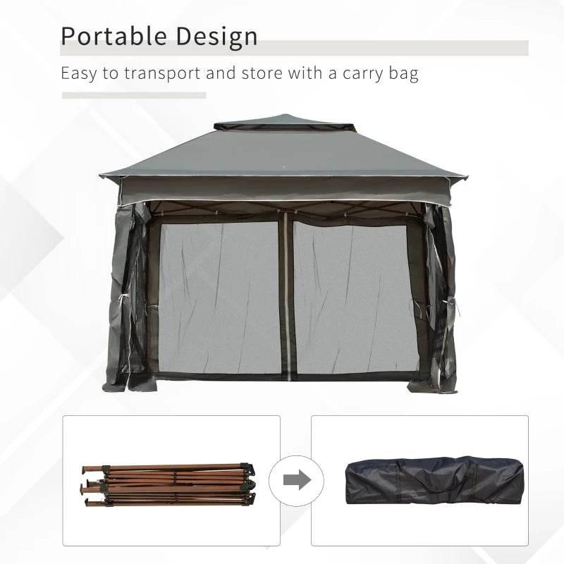 Dark grey portable pop-up gazebo with mesh panels and carry bag