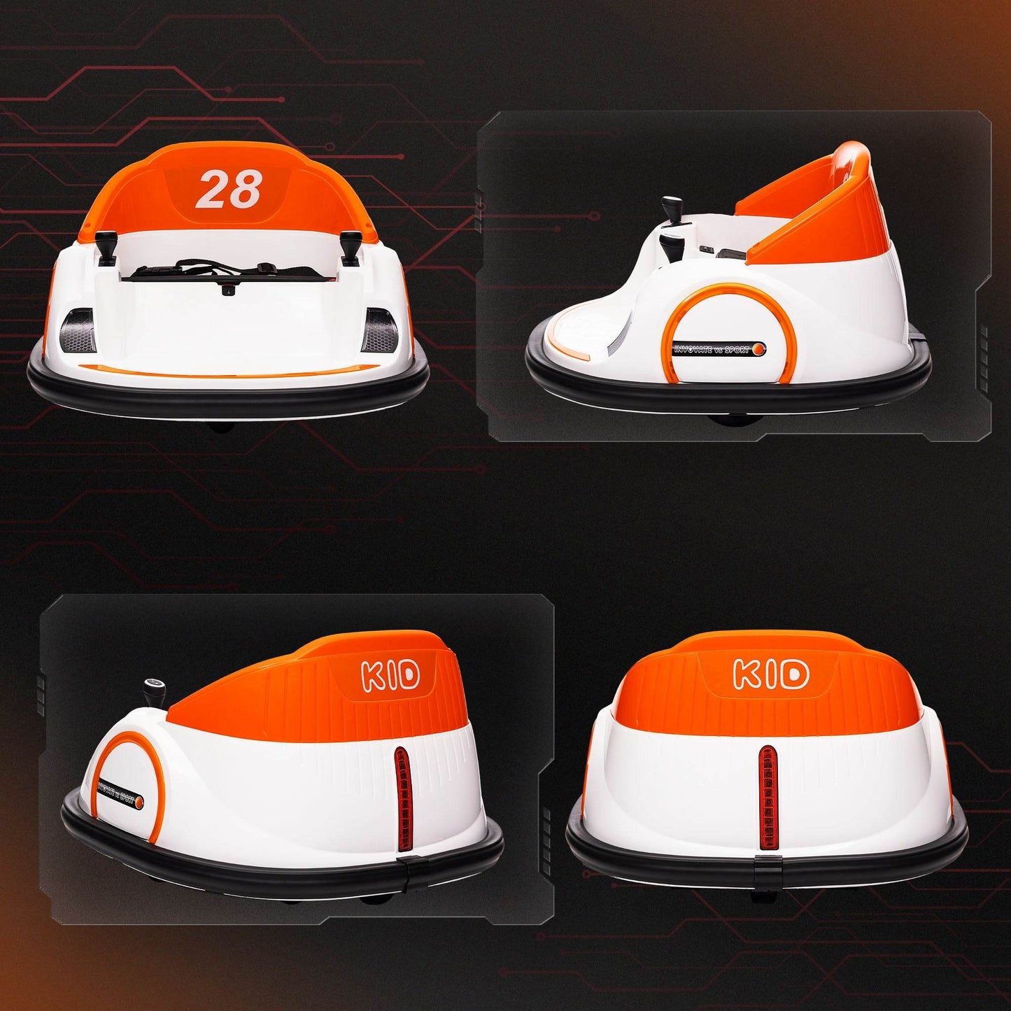 AIYAPLAY Vibrant Orange 360° Rotating Kids Bumper Car with Remote Control, Joysticks, Music & Lights - Perfect for Outdoor Fun! - ALL4U RETAILER LTD