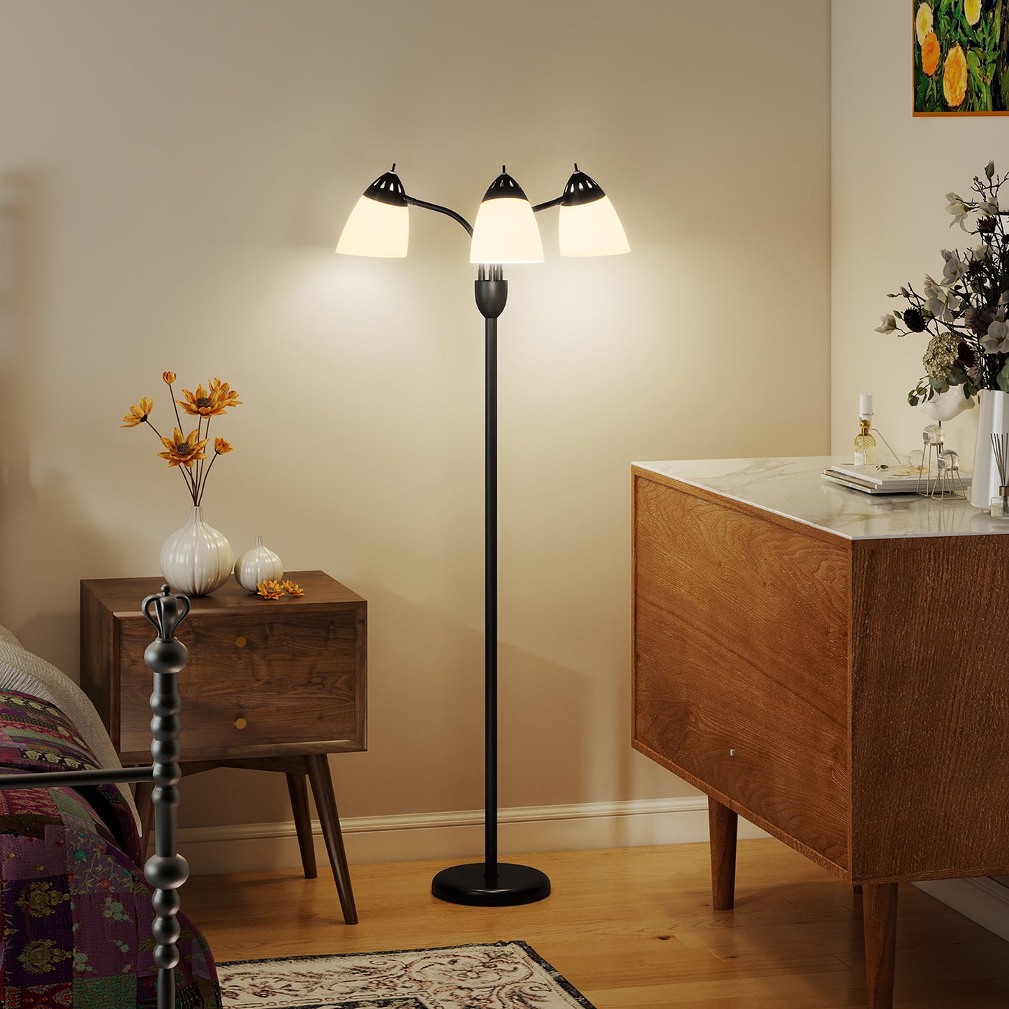 HOMCOM Arc Tree Floor Lamp With 3 Adjustable Lights And 3000K 4500K 6500K Color Temperatures 155cm Tall Black Steel Frame