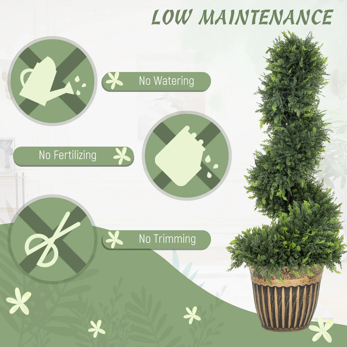 Artificial boxwood spiral topiary tree in ribbed brown pot
