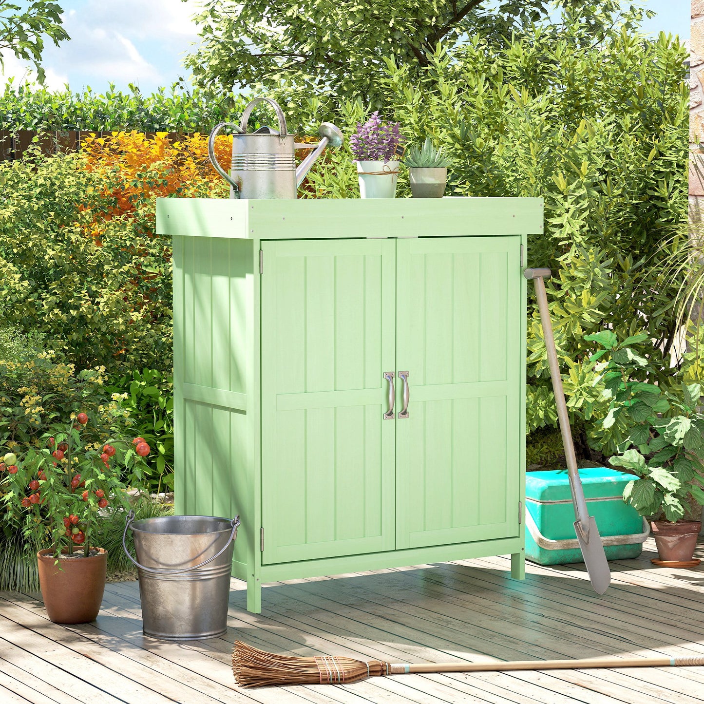 Outsunny Small Wooden Garden Shed With Openable Lift Up Roof And Removable Shelf 74x43x88 Cm Light Green