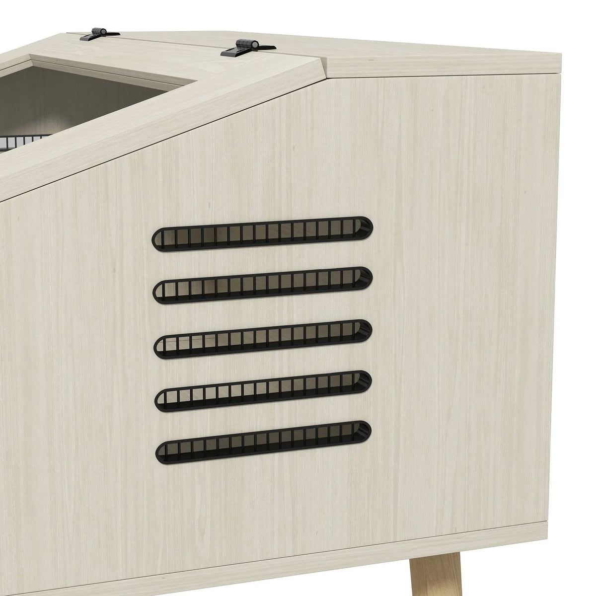 Light wood reptile enclosure side panel with multiple air vent slots
